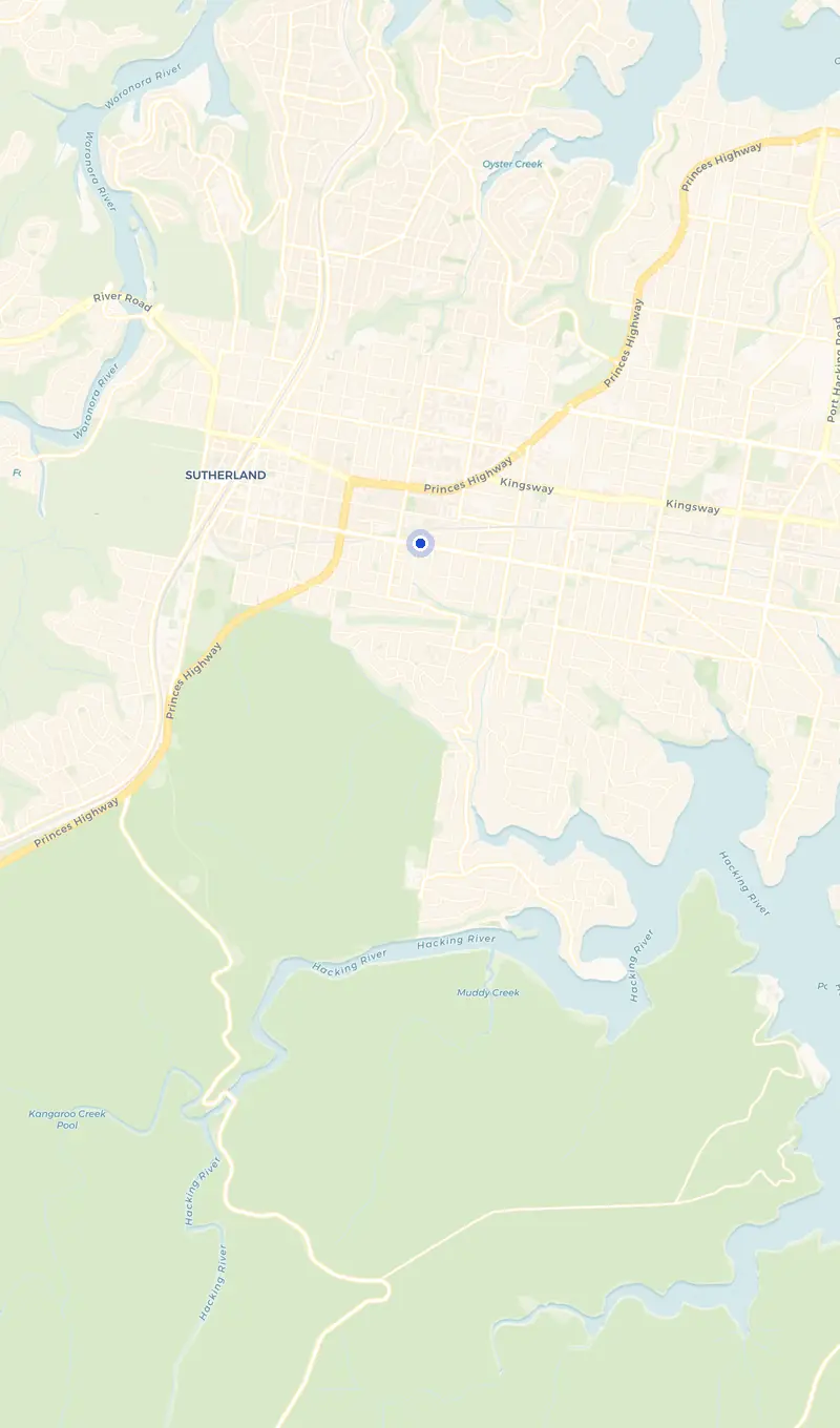 Map of the Kirrawee service area and the surrounding suburbs we cover.